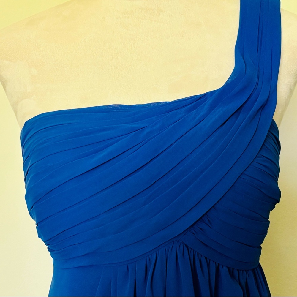 Bill Levkoff Sample Size US 12 One Shoulder Blue Wrap Detail Formal Mini Dress - Picture 2 of 15